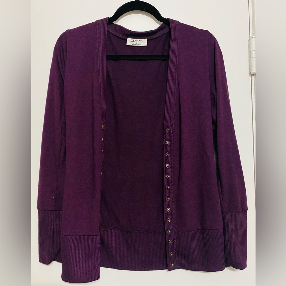 NWOT Zenana Snap Button Cardigan Eggplant Small